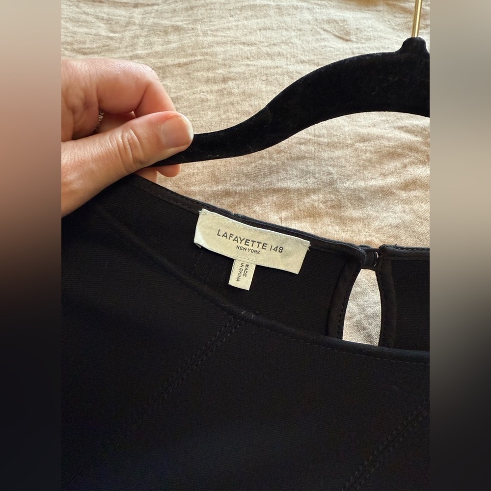 Lafayette 148 New York crepe 3/4 sleeve knee length Elegant Black A-Line Dress - Picture 15 of 16